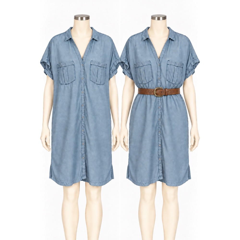 HM Light Blue Lyocell Denim Shirt Dress Short Sleeve Size 10 P/N 0732725 9